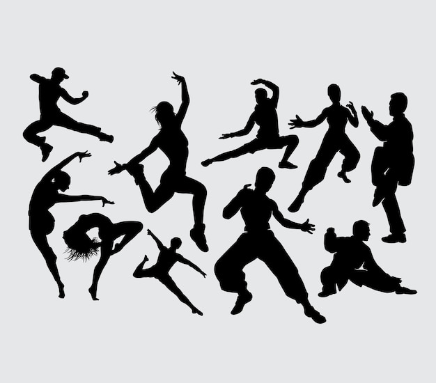 Training dance and kungfu sport silhouette