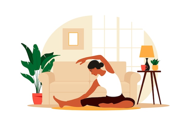 Vector training at home concept. physical and spiritual practice. vector illustration. flat.