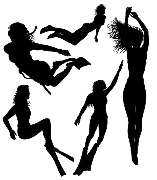 Vector training pose diving and swimming sport silhouette