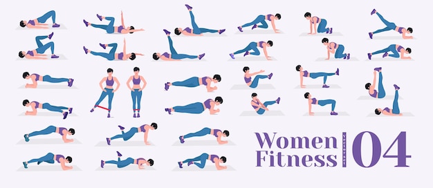 Trainingsset voor vrouwen Vrouwen die fitness- en yoga-oefeningen doen