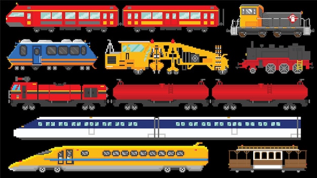 Vector trains collection in 8 bit design