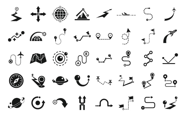 Vector trajectory icons set simple vector road compass