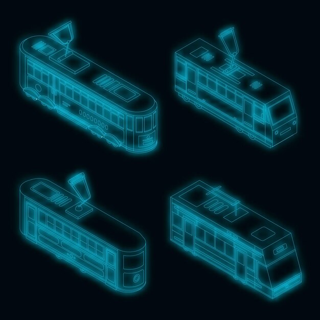 Vector tram auto pictogrammenset vector neon