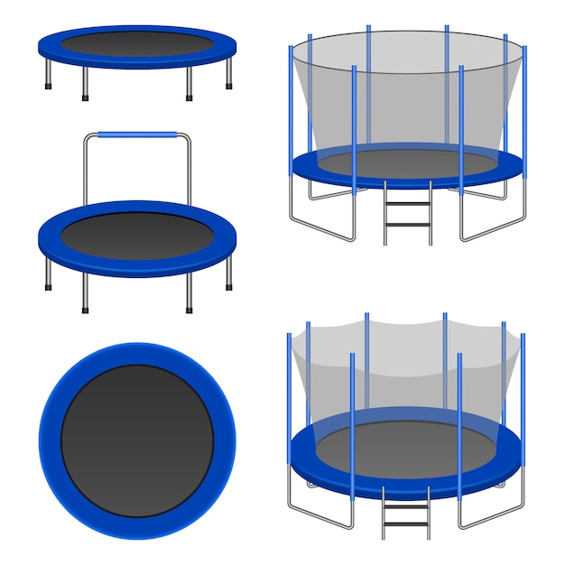 Trampoline icon set, realistic style