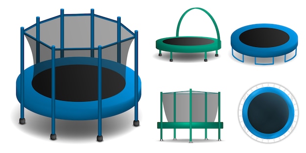 Trampoline pictogrammen instellen. Realistische set van trampoline vector iconen voor webdesign geïsoleerd op een witte achtergrond