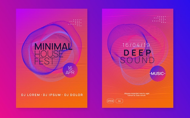 Trance party. trendy show invitation set. dynamic gradient shape and line. neon trance party flyer. electro dance music. electronic sound. club dj poster. techno fest event.