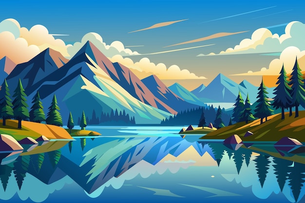 Вектор tranquil lakes reflecting a mountain range