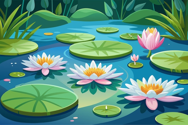 Вектор tranquil water lilies floating in a pond