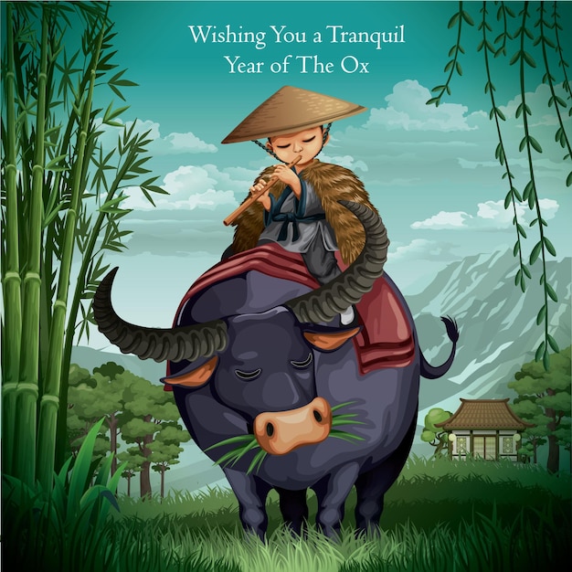 Vector tranquil year of the ox