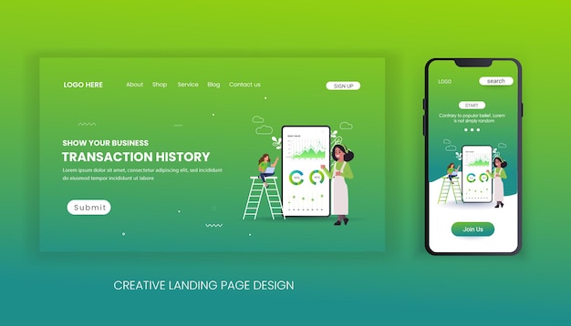 Vector transaction history landing page template