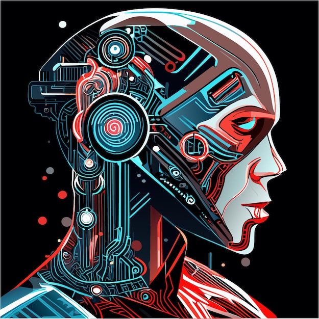 Vector transcending flesh and circuitry cyborg head tattoo idea