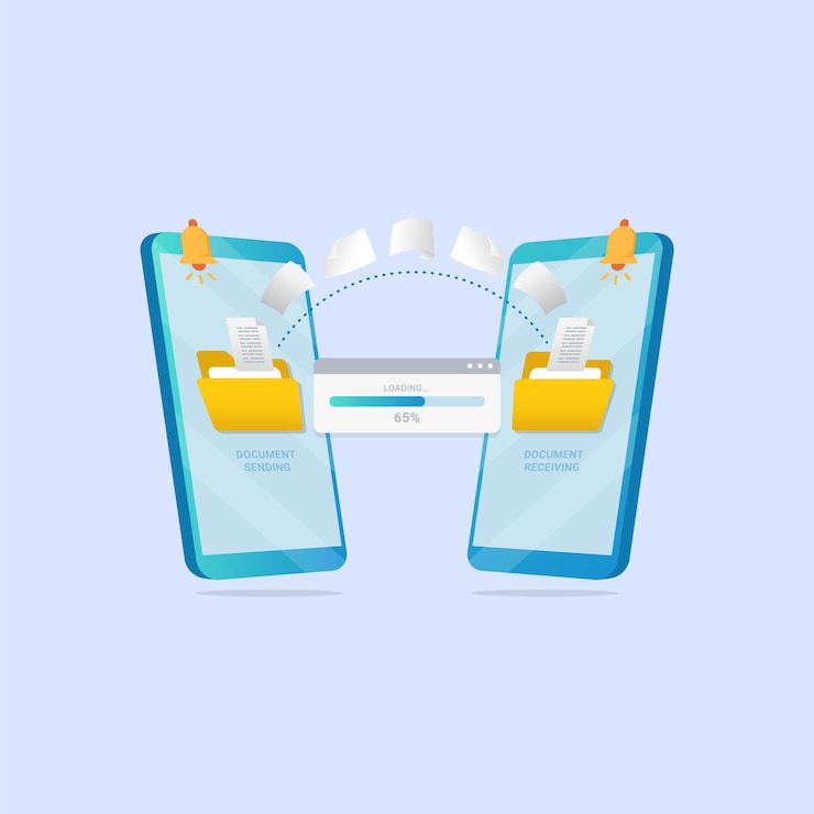 Vector transfer document file on smartphone design concept