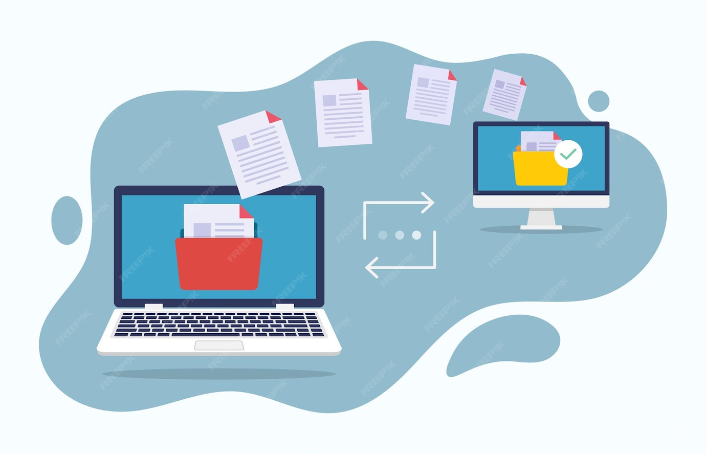 Premium Vector | Transfer file of data between laptop and computer ...