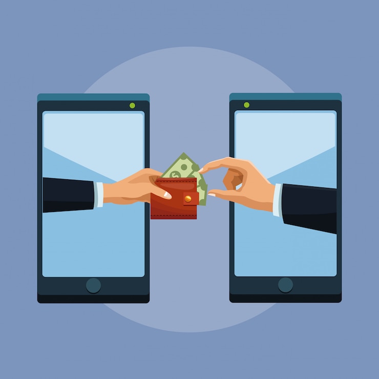 Вектор перевод денег через смартфон