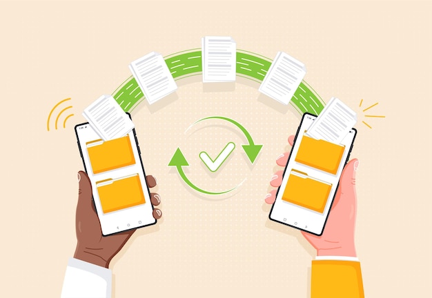 Vector transferring data sharing files or sending documents from one folder to another