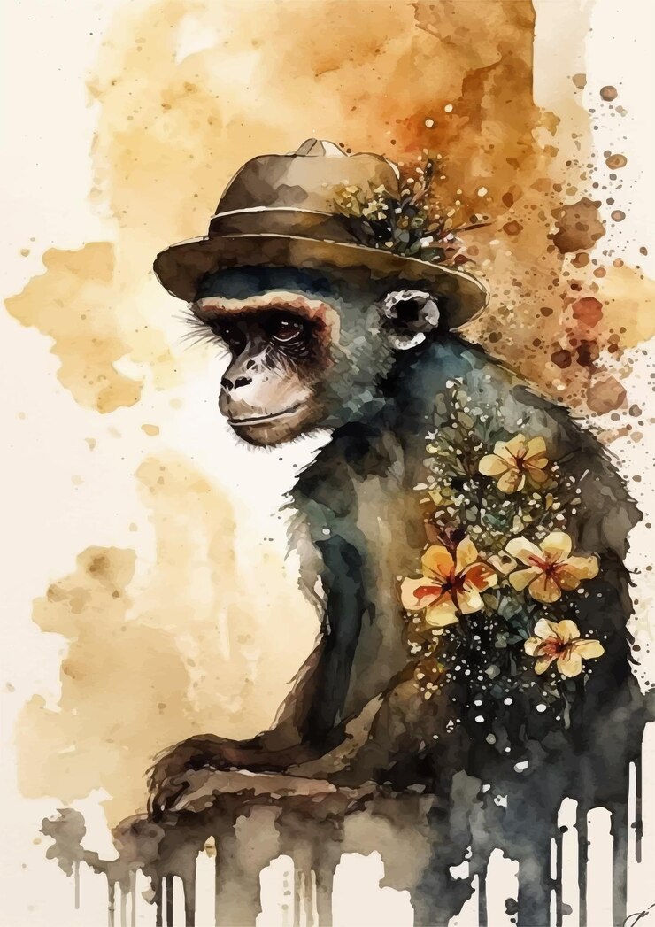 Vector transform your walls with captivating monkey watercolor drawings