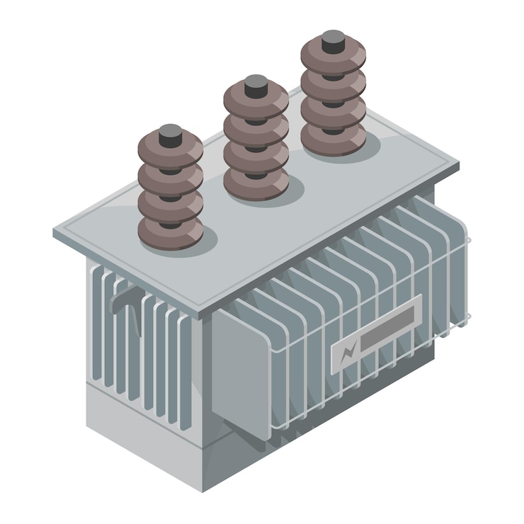 वेक्टर transformer isometric electric power energy distribution chain power plant engineering concept