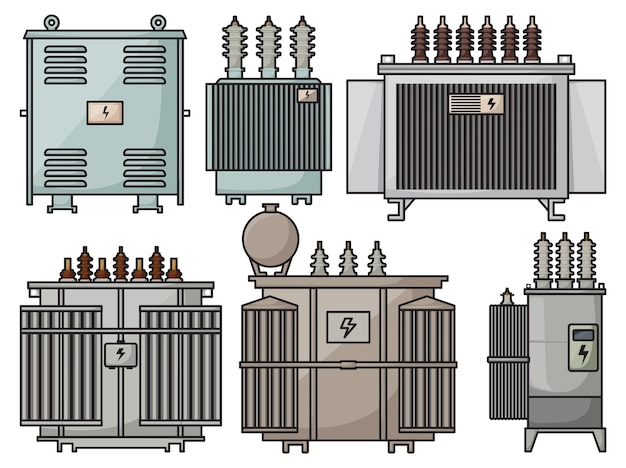 Vector transformer vector installation on white background isolated color set icon energy substation vector color set icon transformer