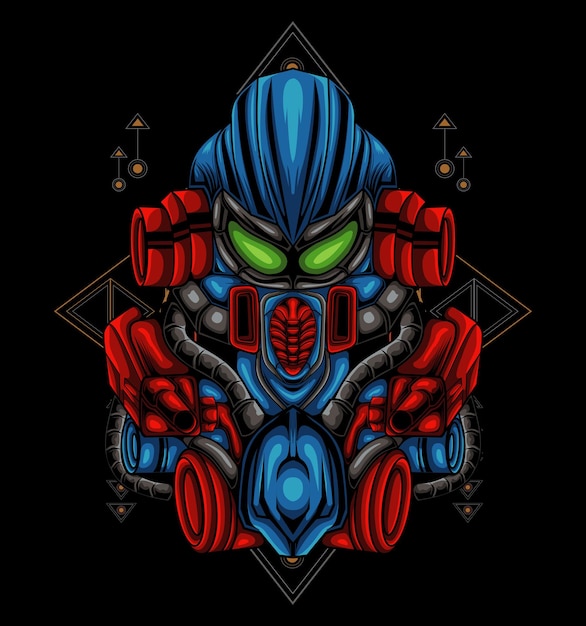 Vector transformers head mecha illustration for t shirt or badge