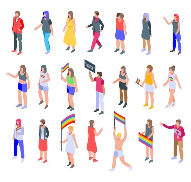 Transgender people icons set, isometric style