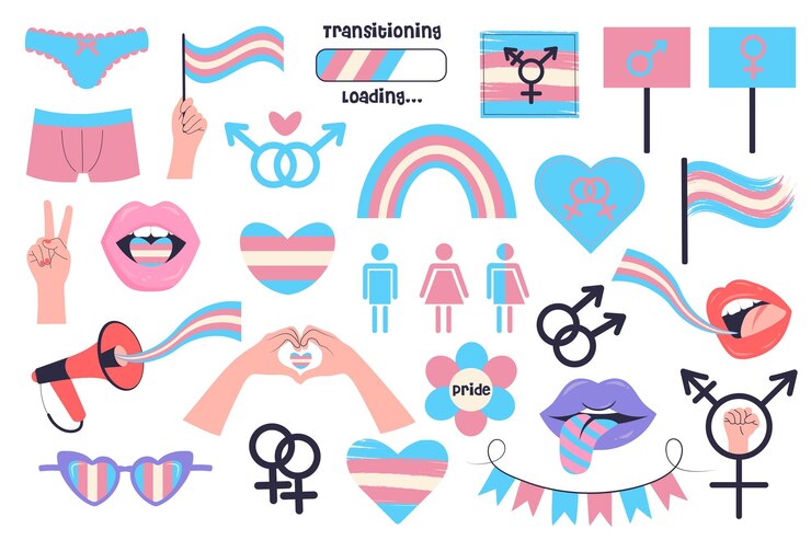 Vector トランスジェンダーの可視性のシンボルセット lgbtqステッカーパック 虹のピンクと青のアイコン プライド月