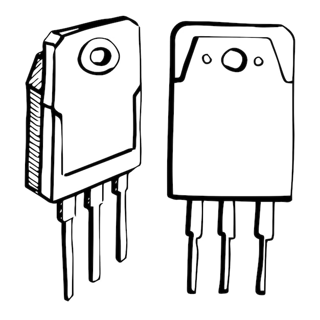 Transistors geïsoleerd op een witte achtergrond Vectorillustratie in een schetsstijl