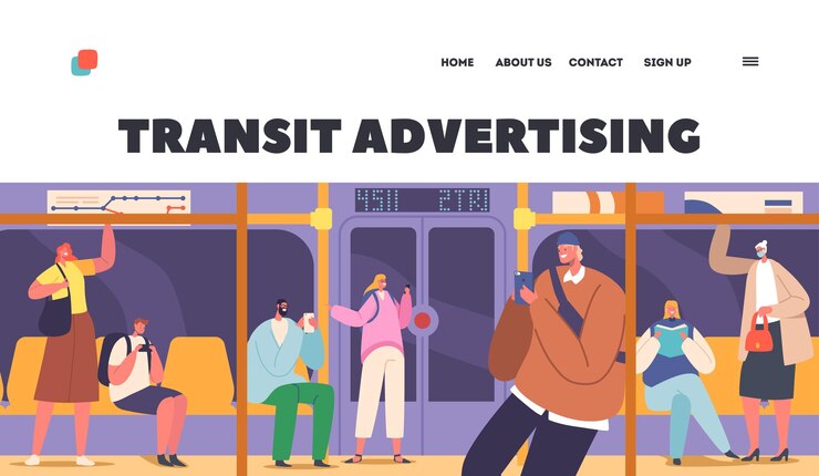 Vector transit advertising landing page template passengers in subway metro underground urban public transport