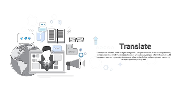 Перевести словарь vocabulary technology translation tool веб-баннер векторная иллюстрация