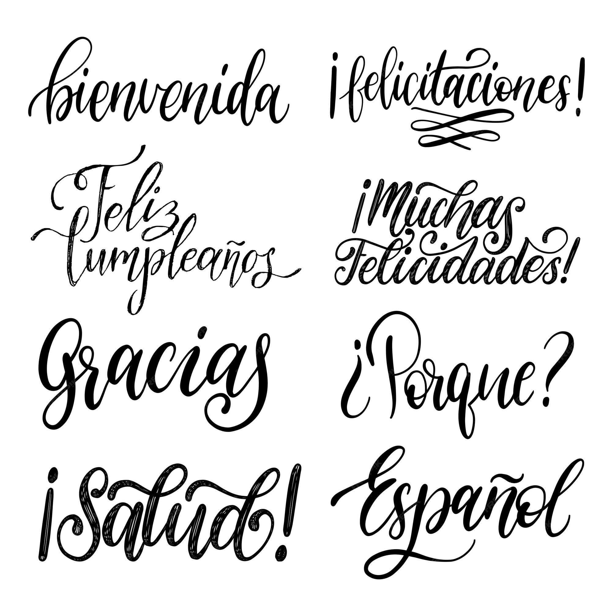 Spanish translation Bienvenido - Welcome. Greeting hand drawing calligraphy  isolated on white background. Vector template, hand written lettering  typography poster, invitation, print. Stock Vector