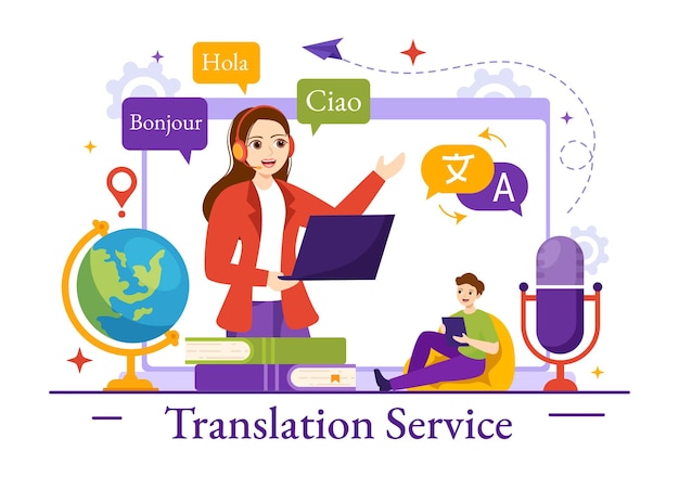 Translator Service Illustration with Language Translation Various Countries and Multilanguage