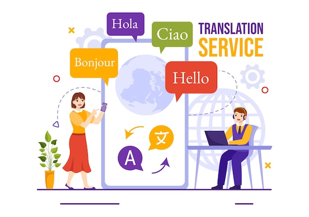 Translator Service Illustration with Language Translation Various Countries and Multilanguage