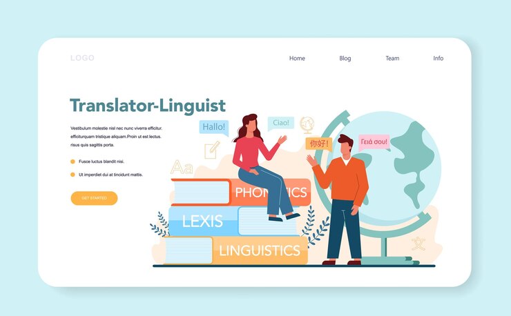 Vector translator and translation service web banner or landing page
