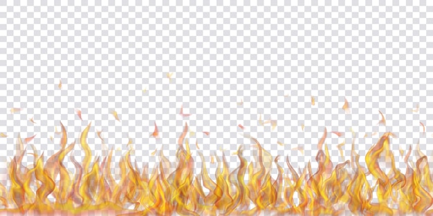 Vector translucent fire flames and sparks with horizontal repetition on transparent background. for used on light illustrations. transparency only in vector format