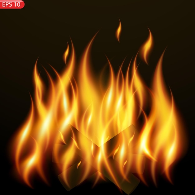 Translucent fire flames and sparks with horizontal repetition on transparent background For used on