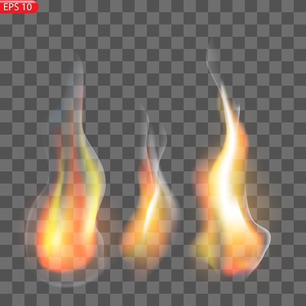 Vector translucent fire flames and sparks with horizontal repetition on transparent background for used on