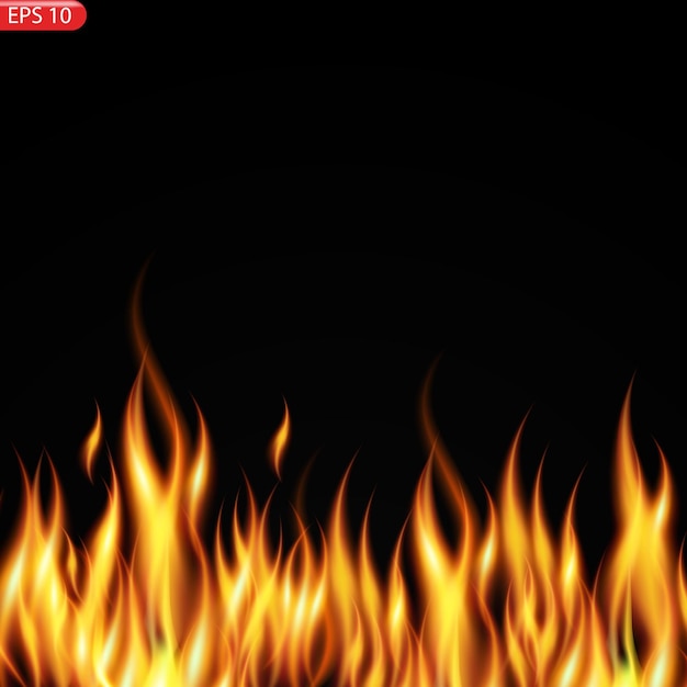 Vector translucent fire flames and sparks with horizontal repetition on transparent background for used on