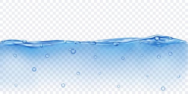 Vector translucent water in blue colors with air bubbles isolated on transparent background