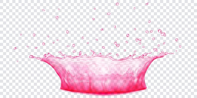 Vector translucent water crown with drops. splash in pink colors, isolated on transparent background. transparency only in vector file