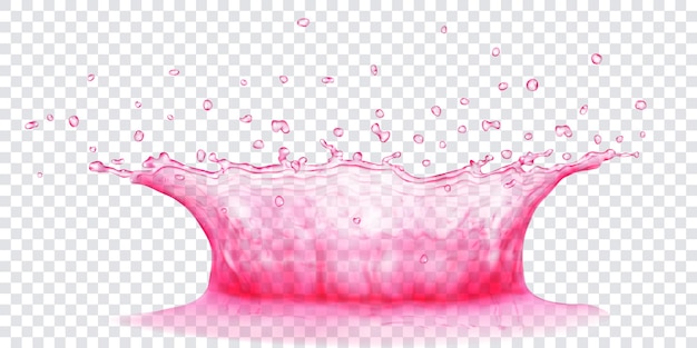 Vector translucent water crown with drops. splash in pink colors, isolated on transparent background. transparency only in vector file