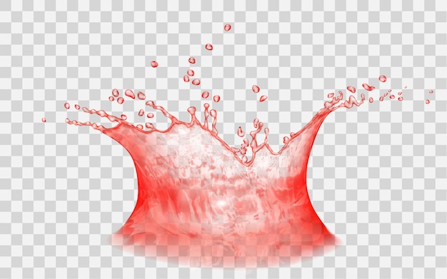 Vector translucent water crown with drops splash in red colors isolated on transparent backdrop