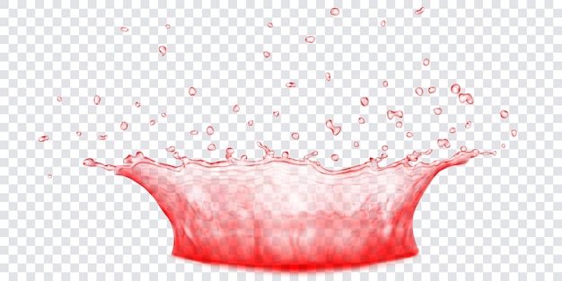 Vector translucent water crown with drops. splash in red colors, isolated on transparent background. transparency only in vector file