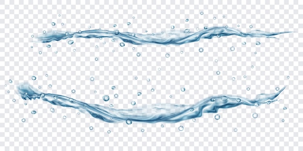 Translucent water jets with drops in gray colors, isolated on transparent background. transparency only in vector file