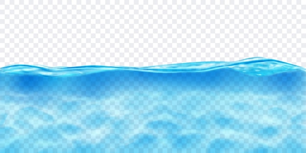 투명한 배경에서 분리된 화선 잔물결이 있는 밝은 파란색의 반투명 물