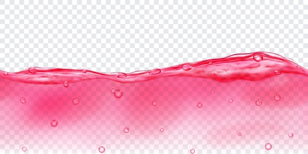 Vector translucent water in red colors with air bubbles with seamless horizontal repetition, isolated on transparent background. transparency only in vector file