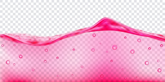 Translucent water wave in crimson colors with air bubbles, isolated on transparent background. transparency only in vector file