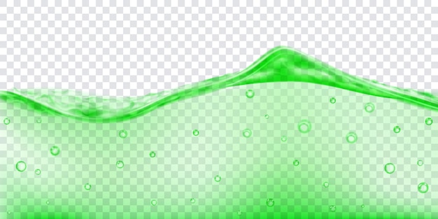 Translucent water wave in green colors with air bubbles, isolated on transparent background. Transparency only in vector file