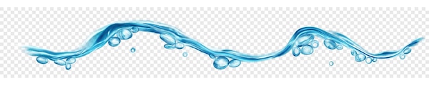 Vector translucent water wave with drops and bubbles in light blue colors isolated on transparent background transparency only in vector file