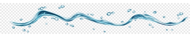 Vector translucent water wave with drops and bubbles in light blue colors isolated on transparent background