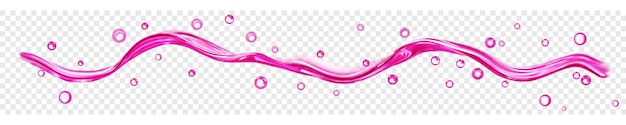 Translucent water wave with drops and bubbles in pink colors isolated on transparent background Transparency only in vector file