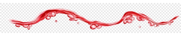 Translucent water wave with drops and bubbles in red colors isolated on transparent background Transparency only in vector file